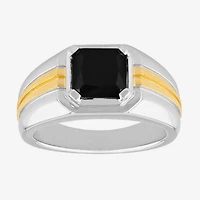 Mens Genuine Black Onyx Sterling Silver Fashion Ring