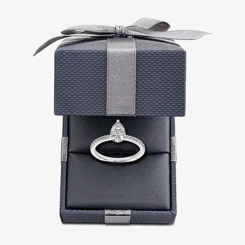 (G-H / Si1-Si2) Womens 1 CT. T.W. Lab Grown White Diamond 10K Gold Pear Side Stone Engagement Ring