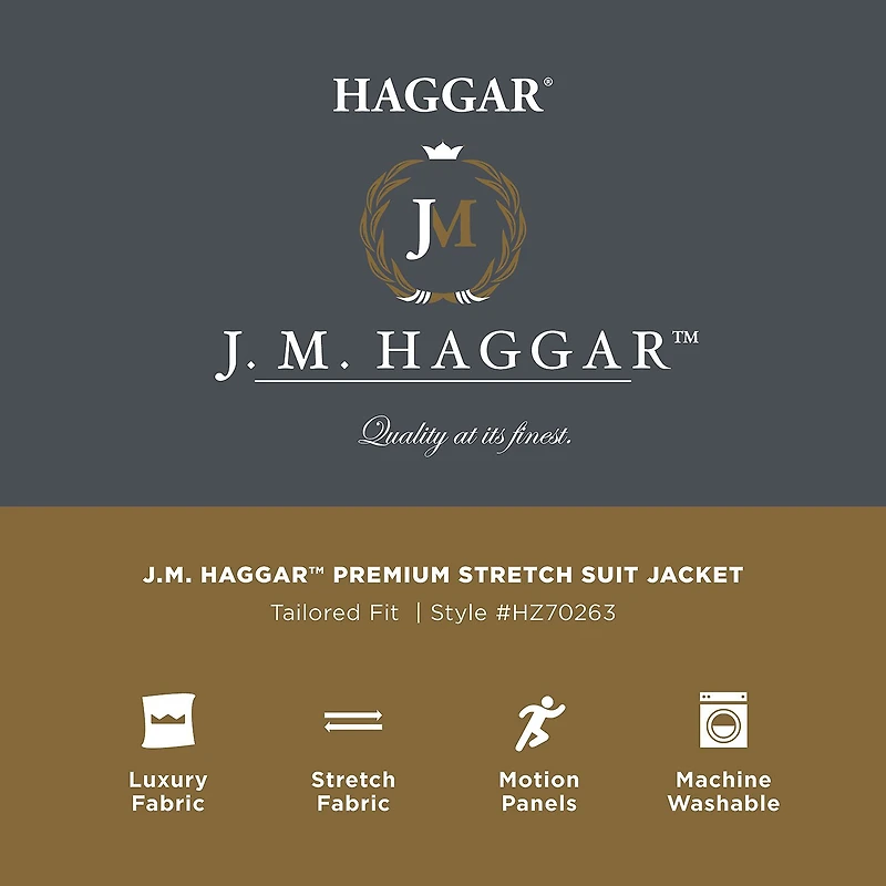 Haggar JMH Tailored Wool Windowpane Mens Stretch Fabric Modern Fit Suit Jacket