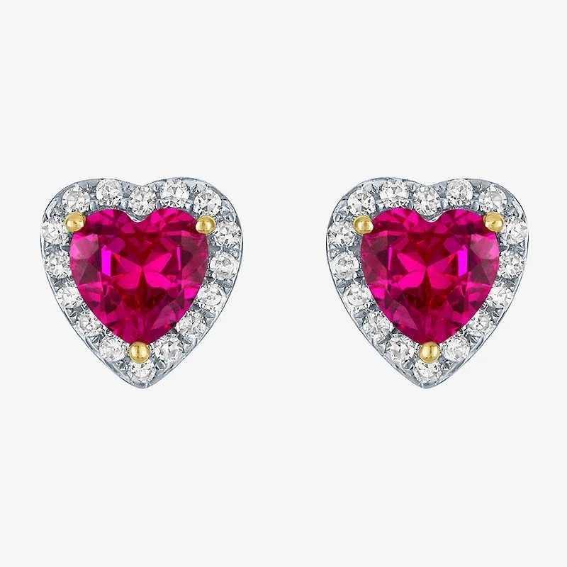 I2/I 1/6 CT. T.W. Lab Created Red Ruby 10K Gold 7.8mm Heart Stud Earrings