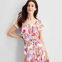 Melonie T Womens Square Neck Short Sleeve Ruffled Maxi Dress
