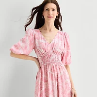 Melonie T Womens V Neck Short Sleeve Puffed Maxi Dress