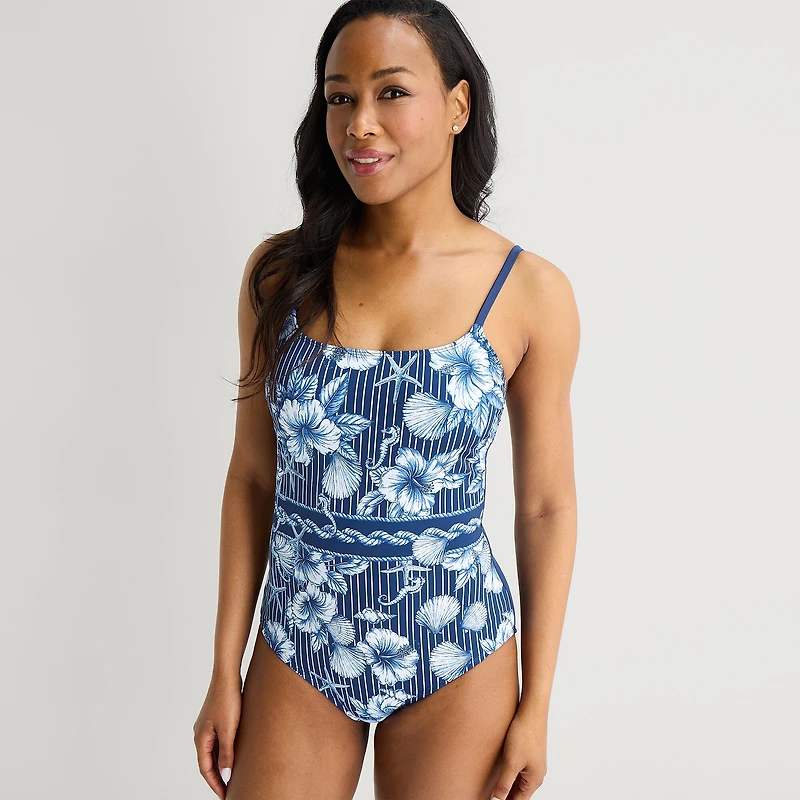Liz Claiborne Womens Floral Full Coverage One Piece Swimsuit