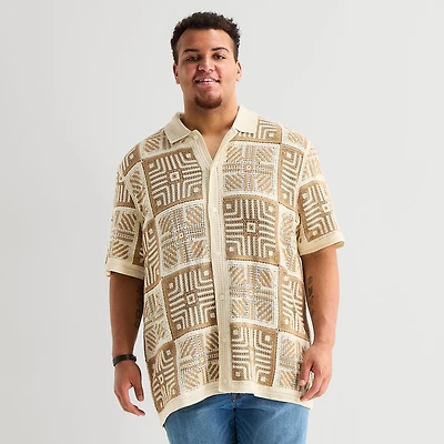 Arizona Big and Tall Mens Short Sleeve Button Polo Sweater