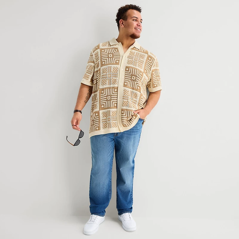 Arizona Big and Tall Mens Short Sleeve Button Polo Sweater