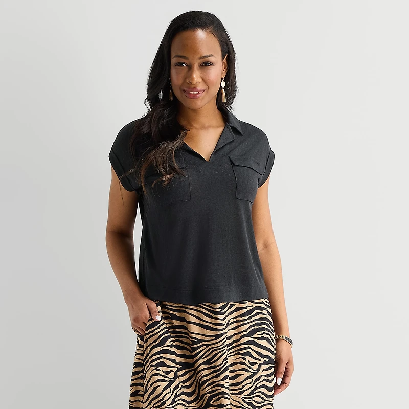 Liz Claiborne Womens V Neck Short Sleeve Blouse
