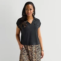 Liz Claiborne Womens V Neck Short Sleeve Blouse