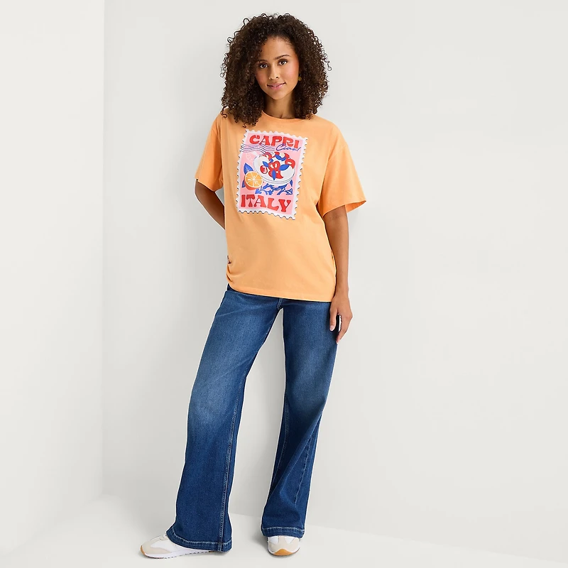 Jerry Leigh Capri Italy Womens Juniors Crew Neck Short Sleeve Regular Fit Graphic T-Shirt
