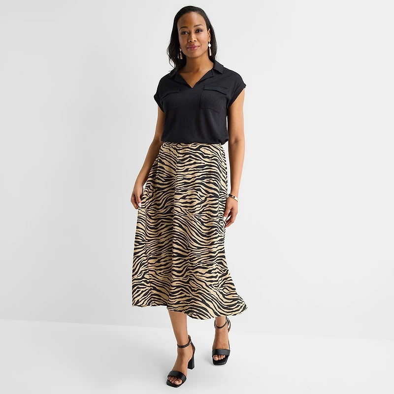 Liz Claiborne Womens High Rise Midi A-Line Skirt