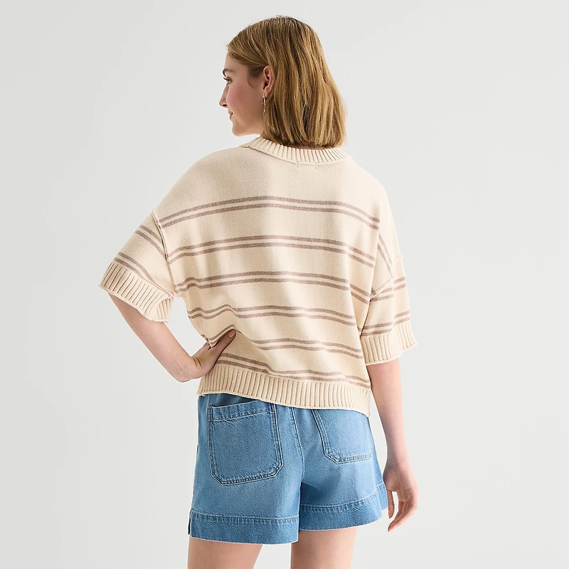 a.n.a Womens Crew Neck Short Sleeve Pullover Sweater