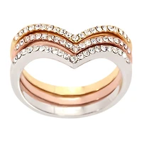 Sparkle Allure Womens Crystal 14k Rose Gold Over Brass Hypoallergenic Ring Set