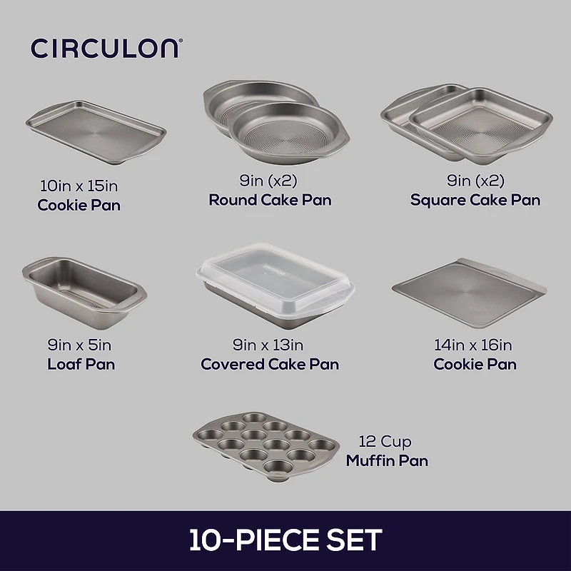 Circulon® Total Nonstick Bakeware, 10-Piece Set, Gray