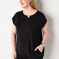 Liz Claiborne Womens Plus Keyhole Neck Short Sleeve Blouse
