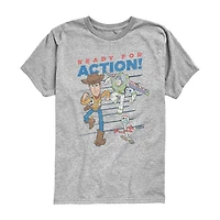 Disney Collection Little & Big Kid Boys Crew Neck Short Sleeve Regular Fit Buzz Lightyear Woody Toy Story Graphic T-Shirt