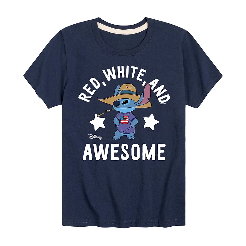 Disney Collection Toddler Boys Crew Neck Short Sleeve Regular Fit Lilo & Stitch Graphic T-Shirt