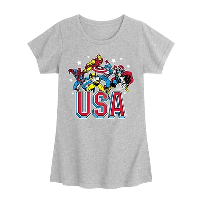 Disney Collection Little & Big Kid Girls Crew Neck Short Sleeve Regular Fit Captain America Iron Man Marvel Graphic T-Shirt