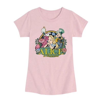 Disney Collection Little & Big Kid Girls Crew Neck Short Sleeve Regular Fit Alice Wonderland Graphic T-Shirt