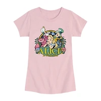 Disney Collection Little & Big Kid Girls Crew Neck Short Sleeve Regular Fit Alice Wonderland Graphic T-Shirt