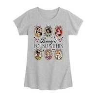 Disney Collection Toddler Girls Crew Neck Short Sleeve Regular Fit Ariel Belle Cinderella Graphic T-Shirt