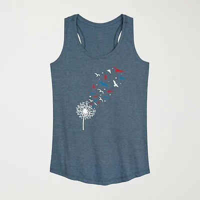 Patriotic Dandelion Birds Womens Crew Neck Sleeveless Tank Top