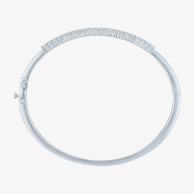 (G-H / Si2-I1) Womens 1 CT. T.W. Lab Grown White Diamond Pure Silver Over Brass Bangle Bracelet
