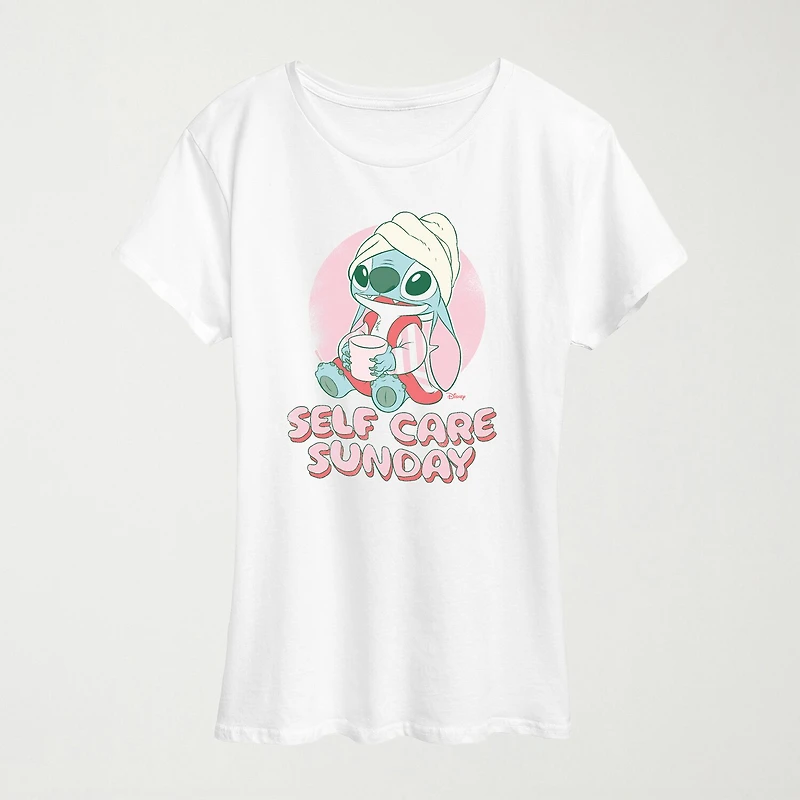 Stitch Self Care Womens Crew Neck Short Sleeve Classic Fit Graphic T-Shirt