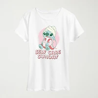Stitch Self Care Womens Crew Neck Short Sleeve Classic Fit Graphic T-Shirt
