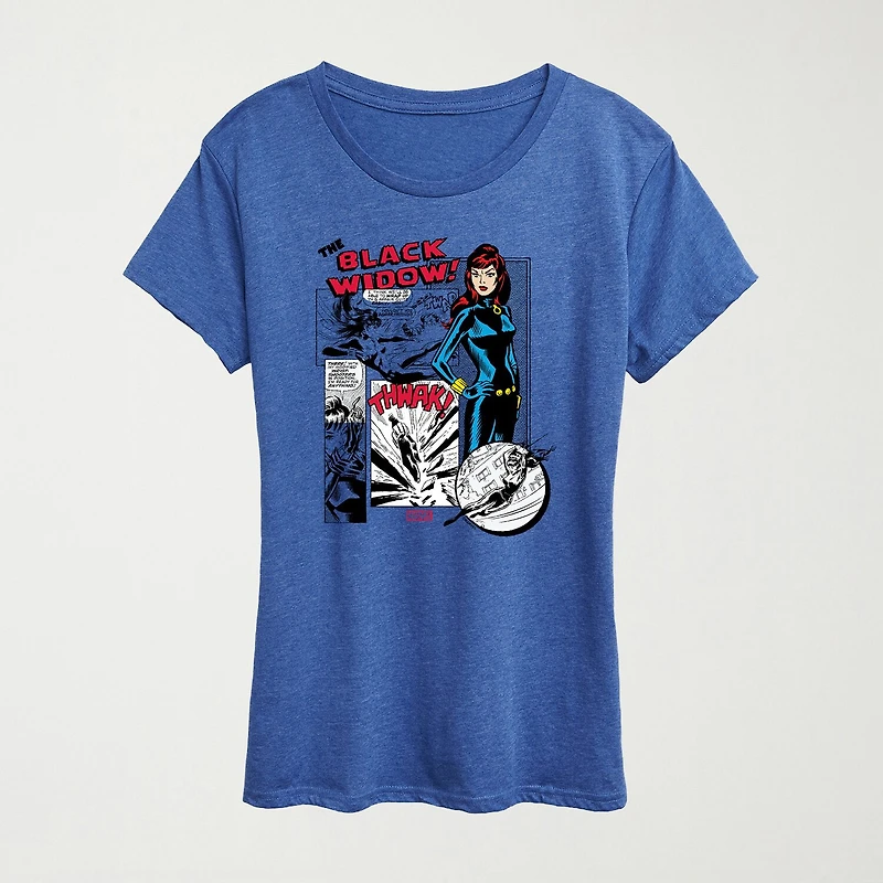 Black Widow Panels Womens Crew Neck Short Sleeve Classic Fit Marvel Graphic T-Shirt