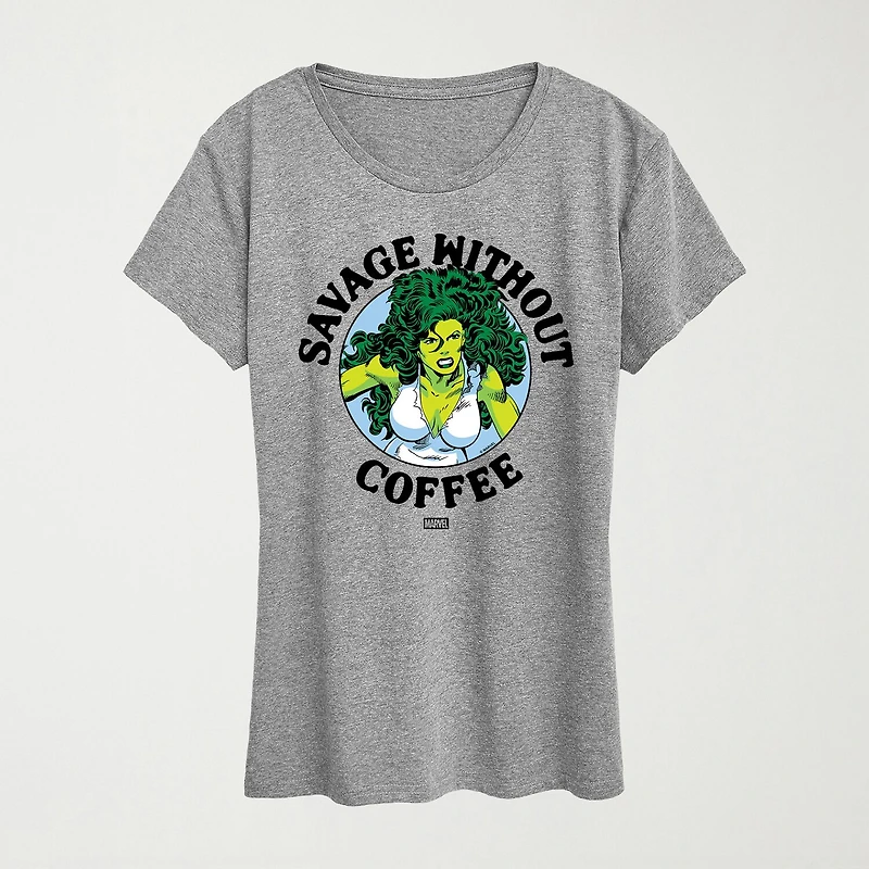 Savage Without Coffee Womens Crew Neck Short Sleeve Classic Fit Marvel Graphic T-Shirt