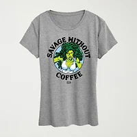 Savage Without Coffee Womens Crew Neck Short Sleeve Classic Fit Marvel Graphic T-Shirt