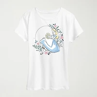 Circle Of Flowers Womens Crew Neck Short Sleeve Classic Fit Alice Wonderland Graphic T-Shirt