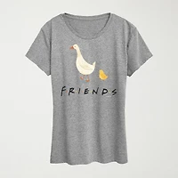 Friends Goose Chicken Womens Crew Neck Short Sleeve Classic Fit Graphic T-Shirt
