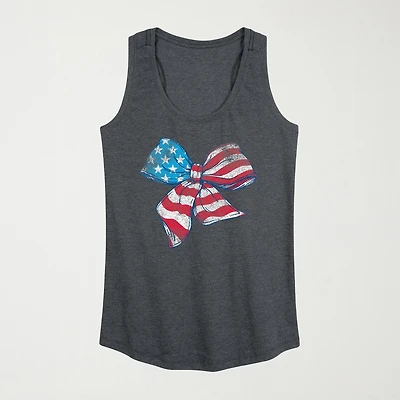 American Flag Bow Womens Scoop Neck Sleeveless Tank Top