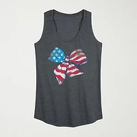 American Flag Bow Womens Scoop Neck Sleeveless Tank Top