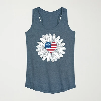 Daisy Flag Heart Center Womens Crew Neck Sleeveless Duck Tank Top