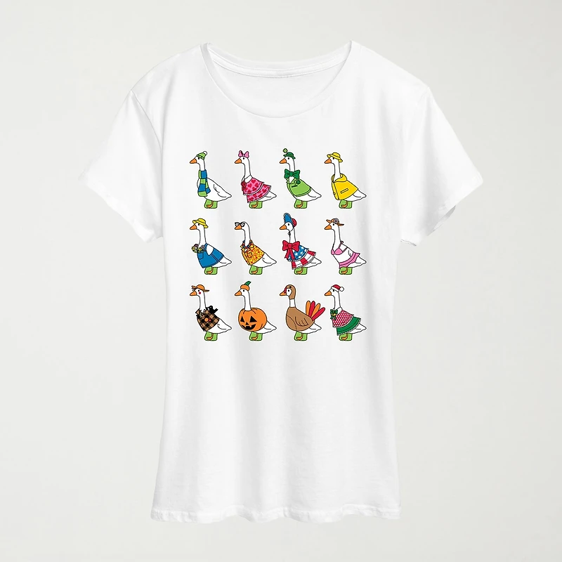 Seasonal Geese Womens Crew Neck Short Sleeve Classic Fit Graphic T-Shirt