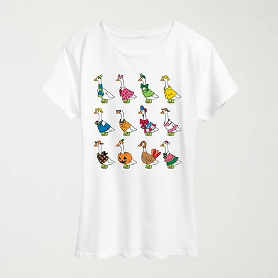 Seasonal Geese Womens Crew Neck Short Sleeve Classic Fit Graphic T-Shirt