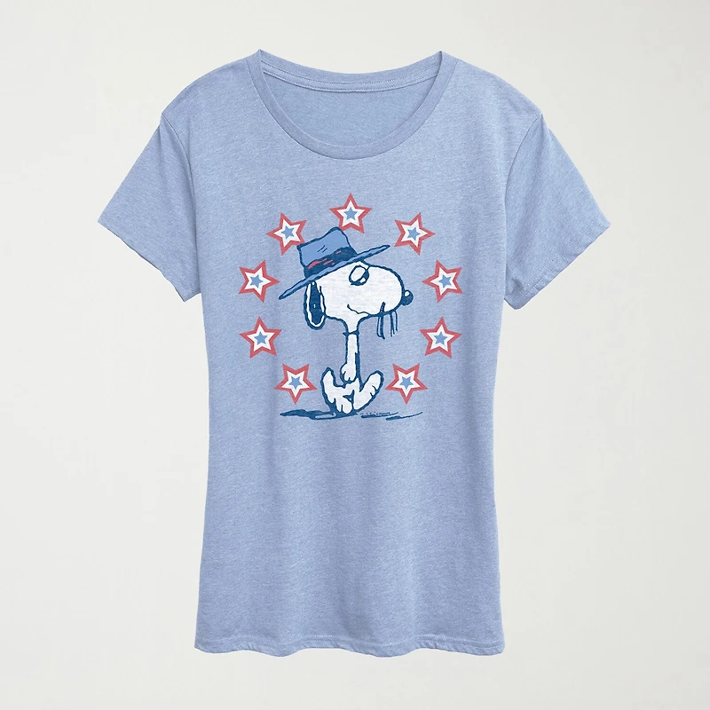 Spike Americana Womens Crew Neck Short Sleeve Classic Fit Peanuts Graphic T-Shirt