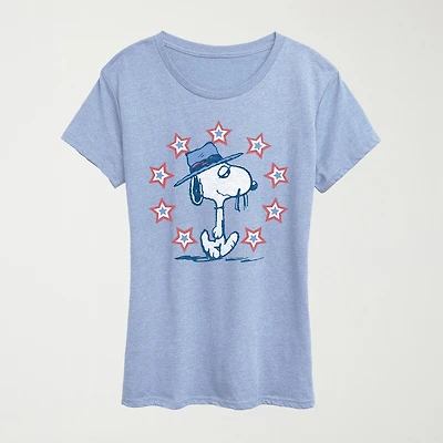 Spike Americana Womens Crew Neck Short Sleeve Classic Fit Peanuts Graphic T-Shirt