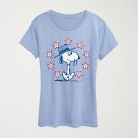 Spike Americana Womens Crew Neck Short Sleeve Classic Fit Peanuts Graphic T-Shirt