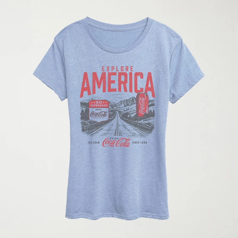 Explore America Coke Womens Crew Neck Short Sleeve Classic Fit Graphic T-Shirt