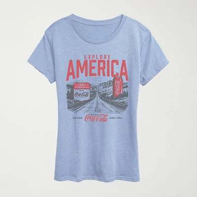 Explore America Coke Womens Crew Neck Short Sleeve Classic Fit Graphic T-Shirt