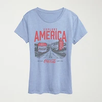 Explore America Coke Womens Crew Neck Short Sleeve Classic Fit Graphic T-Shirt