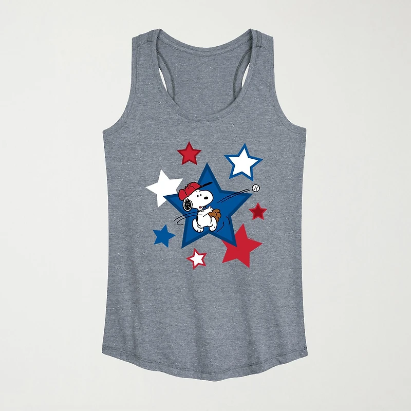 Snoopy Baseball Stars Womens Scoop Neck Sleeveless Tank Top