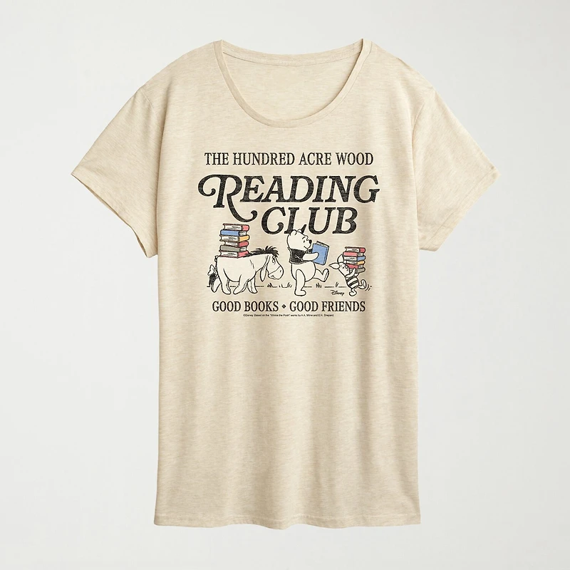 Reading Club Womens Crew Neck Short Sleeve Classic Fit Winnie The Pooh Graphic T-Shirt