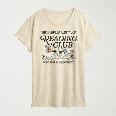Reading Club Womens Crew Neck Short Sleeve Classic Fit Winnie The Pooh Graphic T-Shirt