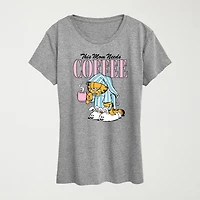 Mom Needs Coffee Womens Crew Neck Short Sleeve Classic Fit Garfield Graphic T-Shirt
