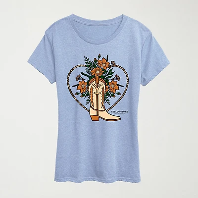 Boot Flower Womens Crew Neck Short Sleeve Classic Fit Yellowstone Graphic T-Shirt