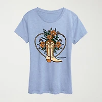Boot Flower Womens Crew Neck Short Sleeve Classic Fit Yellowstone Graphic T-Shirt