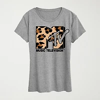 Leopard Art Womens Crew Neck Short Sleeve Classic Fit MTV Graphic T-Shirt